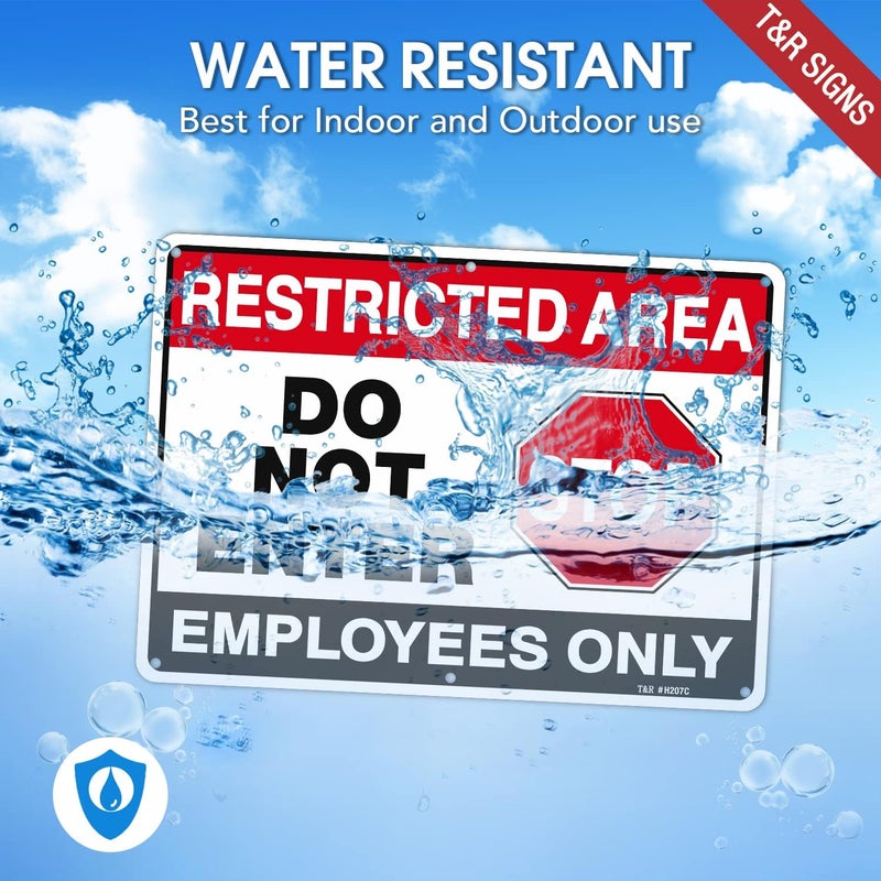 TR Large Restricted Area Do Not Enter Employees Only Sign - 4 Pack - 14 x 10 Inches Rust Free .040 Aluminum - UV Protected, Waterproof, Weatherproof and Fade Resistant - 6 Pre-drilled Holes - Image 4